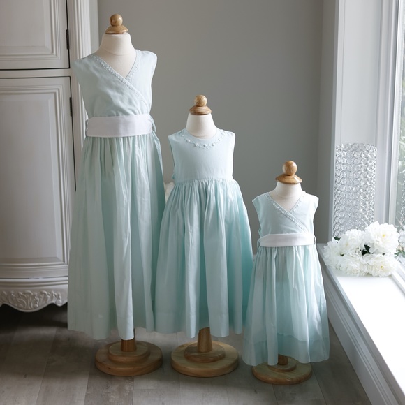 Strasburg Dress Girl'sCotton Aqua Mint Green Sundress with Embroidery - Picture 3 of 6